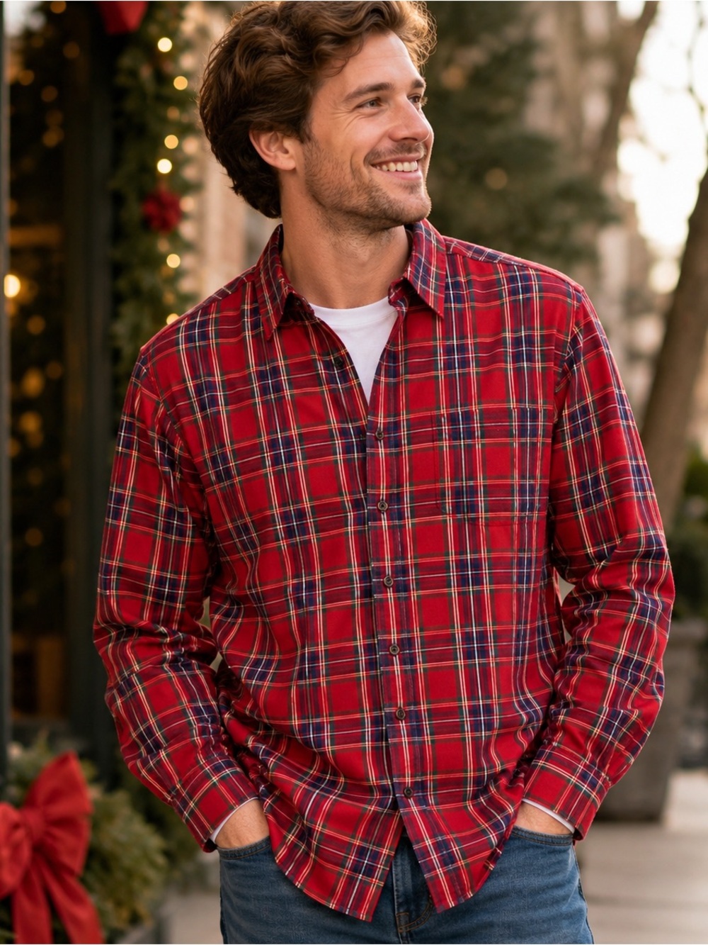 Gymboree Red Tartan Plaid Cotton Button Down Shirt Adult M NWT